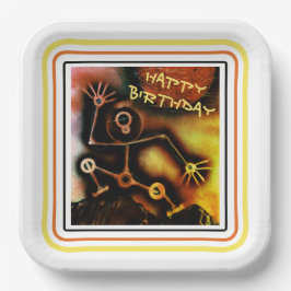 Plato De Papel Robot Feliz Cumpleaños