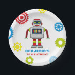 Plato De Papel Robot Kids Birthday Paper Plate<br><div class="desc">Placa de papel para la fiesta de cumpleaños de Robots. La decoración perfecta para una fiesta de cumpleaños.</div>