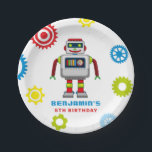Plato De Papel Robot Kids Birthday Paper Plate<br><div class="desc">Placa de papel para la fiesta de cumpleaños de Robots. La decoración perfecta para una fiesta de cumpleaños.</div>