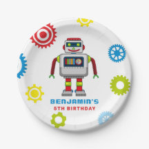 Robot Kids Birthday Paper Plate
