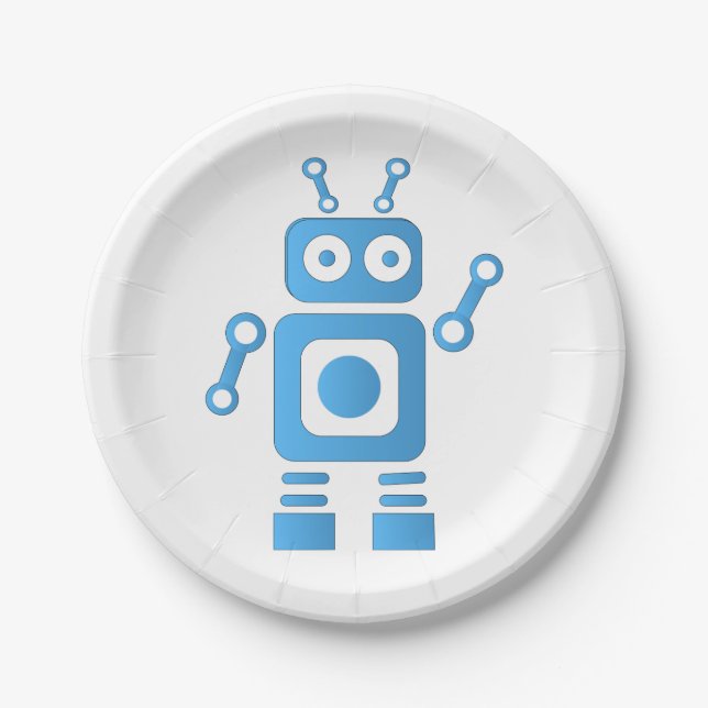 Plato De Papel Robot retro azul (Anverso)