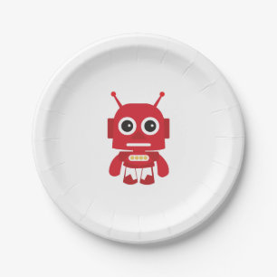 Plato De Papel Robot retro rojo