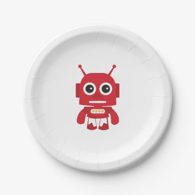 Plato De Papel Robot retro rojo (Anverso)