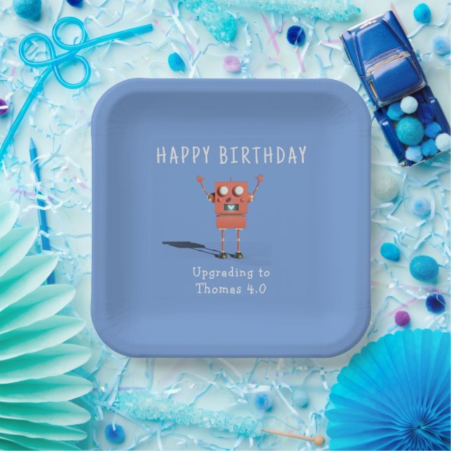 Plato De Papel Robot rojo 3D niños fiesta de cumpleaños (Fiesta)