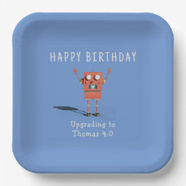 Plato De Papel Robot rojo 3D niños fiesta de cumpleaños