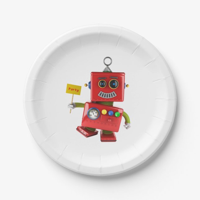 Plato De Papel Robot rojo de baile del juguete con la muestra del (Anverso)