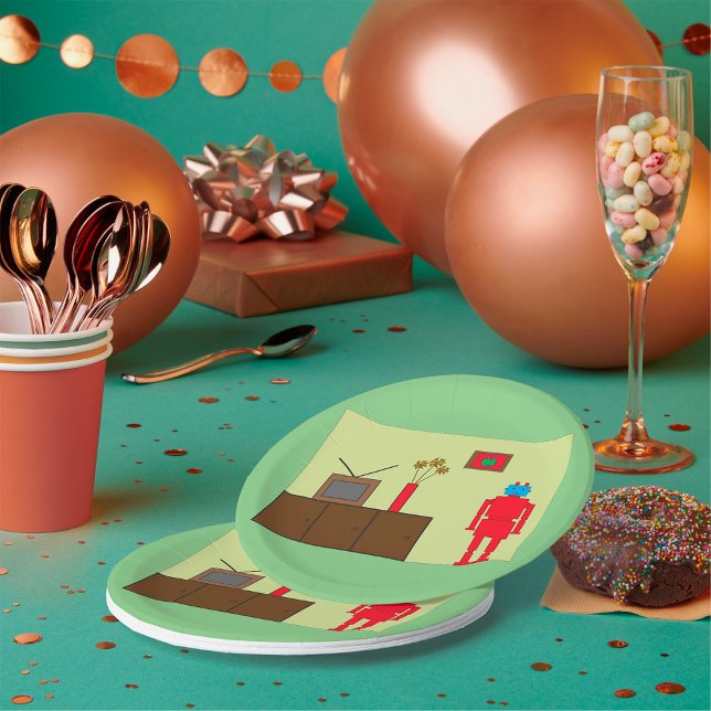 Plato De Papel Robot rojo retro (Subido por el creador)