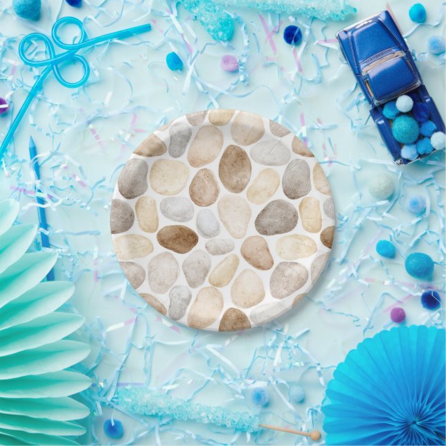 Plato De Papel Rocas Marrones Crema Cumpleaños (Fiesta)