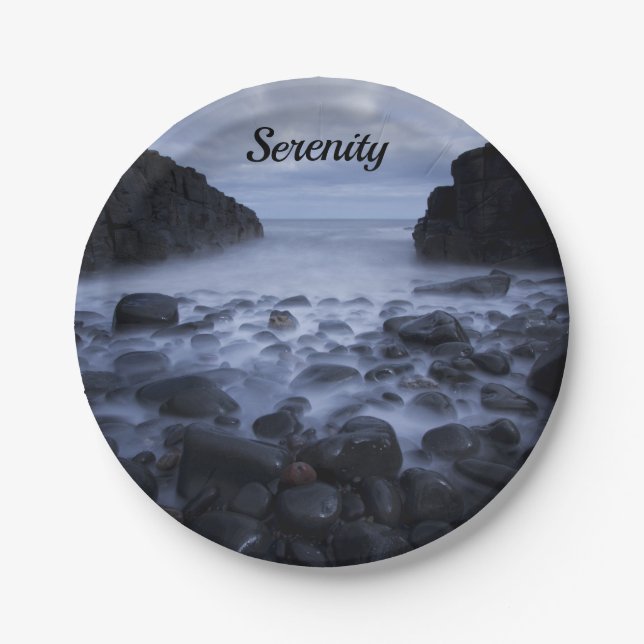 Plato De Papel Rocas y guijarros a lo largo de la costa oceánica (Anverso)