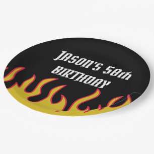 Plato De Papel Rock and Roll Flames Personalizado Fiesta de mensa