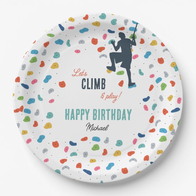 Plato De Papel Rock Climbing Cute Kids Fiesta de cumpleaños (Anverso)