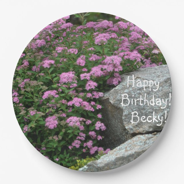 Plato De Papel Rock de flores rosadas (Anverso)