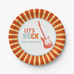 Plato De Papel Rock de guitarra roja y cumpleaños Roll Rockstar
