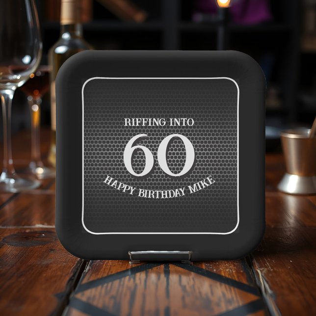 Plato De Papel Rock Guitar Amp Birthday Jam Any Age Classic Black (These paper plates are styled like a vintage guitar amp for a rockin' milestone birthday vibe.)