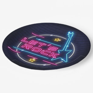 Plato De Papel Rock Retro Neon