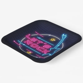 Plato De Papel Rock Retro Neon Square