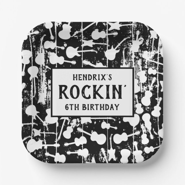 Plato De Papel Rock & Roll Guitar Birthday Party (Anverso)
