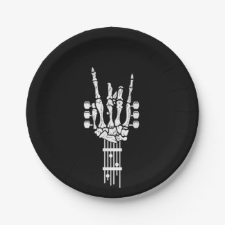 Plato De Papel Rock & Roll Skeleton Guitar Música LoverPaper Plat
