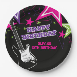 Plato De Papel Rock Star Birday Guitar Stars Pink Purple Paper