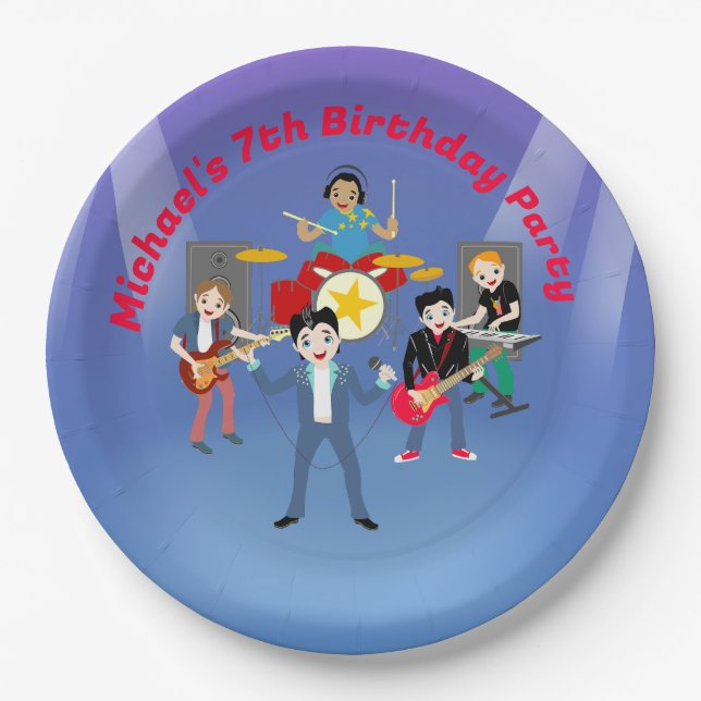 Plato De Papel Rock Star Boys Band Birthday Party (Anverso)