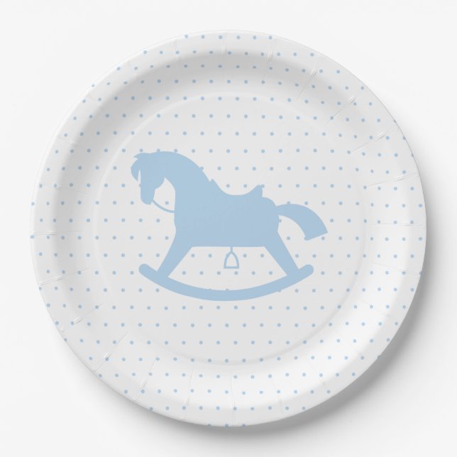 Plato De Papel Rocke Horse Silhouette Baby Shower Plate Blue (Anverso)