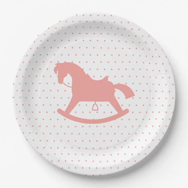 Plato De Papel Rocke Horse Silhouette Baby Shower Plate Pink (Anverso)