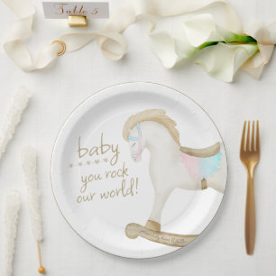 Plato De Papel Rockefeller Blue Pink Gender Neutral Baby Shower