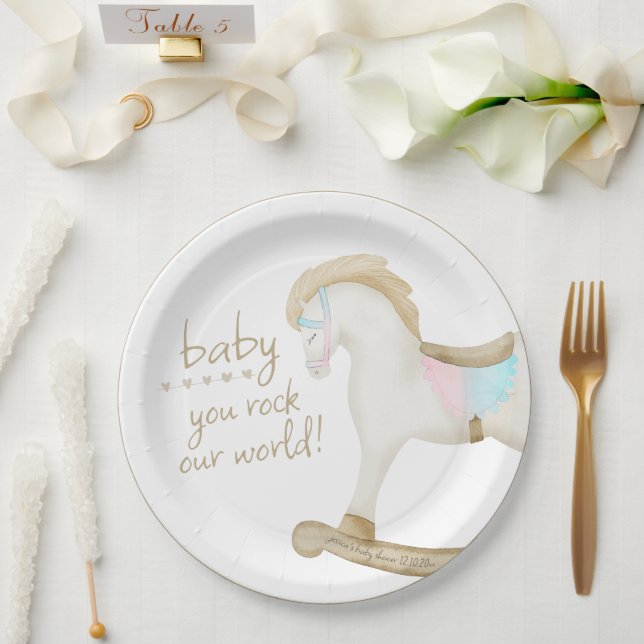 Plato De Papel Rockefeller Blue Pink Gender Neutral Baby Shower (Boda)