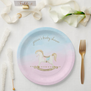 Plato De Papel Rockefeller Blue Pink Gender Neutral Baby Shower