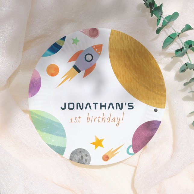 Plato De Papel Rocket Trip Around The Sun Space Boy Birthday (Subido por el creador)