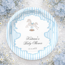Plato De Papel Rocking Horse Blue Boy Baby Shower
