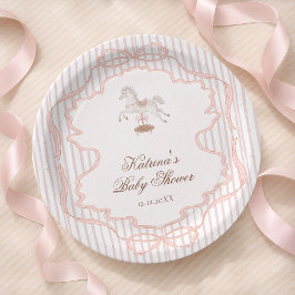 Plato De Papel Rocking Horse Pink Girl Baby Shower