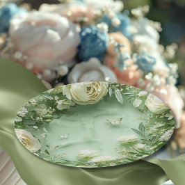 Plato De Papel Rococo Butterfly Garden Galentine Floral Elegance