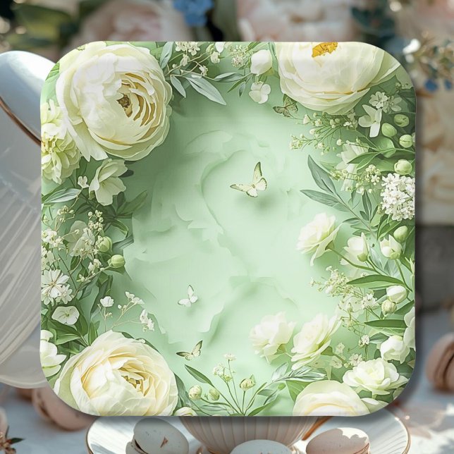 Plato De Papel Rococo Butterfly Garden Galentine Floral Elegance (Subido por el creador)