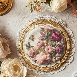 Plato De Papel Rococo Butterfly Garden Galentine Floral Elegance