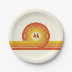 Plato De Papel Rodamientos y líneas de estilo retro amarillo y na