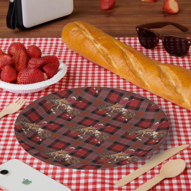 Plato De Papel Rodeo Cowboy en Bucking Bronco (Picnic)