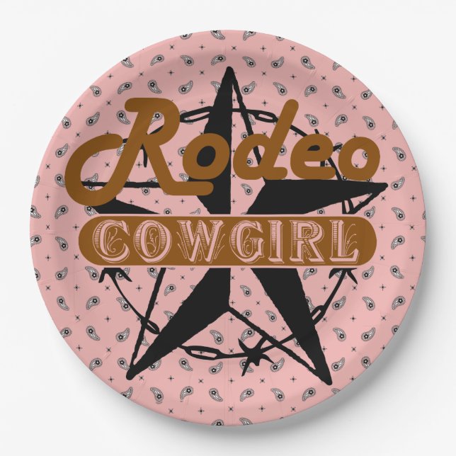 Plato De Papel Rodeo Cowgirl Pink Bandanna Star Barbed Wire (Anverso)