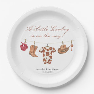 Plato De Papel Rodeo de Acuarela Baby Shower Western Vaquero