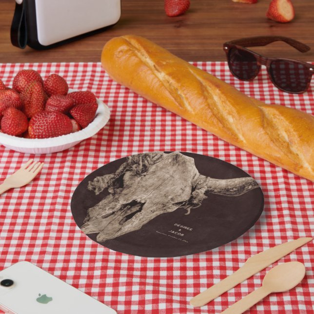Plato De Papel Rodeo de campo Oeste Brown Bull Skull (Picnic)