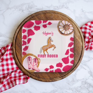 Plato De Papel Rodeo de cowgirl cumpleaños modelo de vaca rosa po