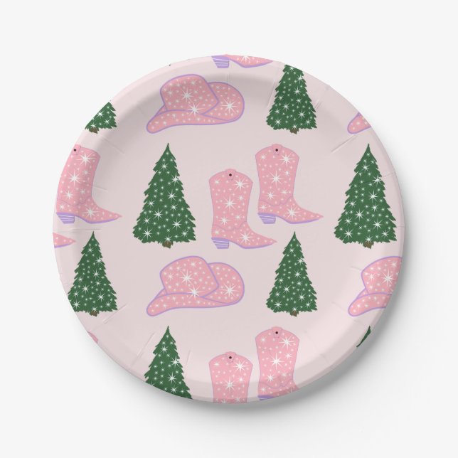 Plato De Papel Rodeo de Gorra de lechuga rosa Árbol de Navidad (Anverso)