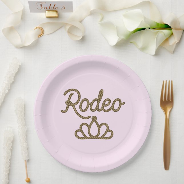 Plato De Papel Rodeo Reina País Occidental Tiara Crown Pink (Boda)