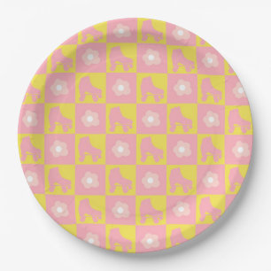 Plato De Papel Rodillo amarillo rosado con patineta derby