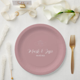 Plato De Papel ROE Boda simple rosa y blanco