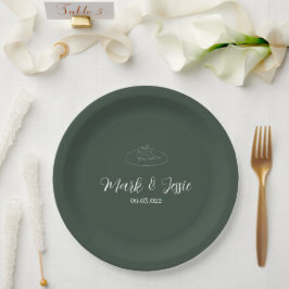 Plato De Papel ROE Dusky Green & White Simple Boda