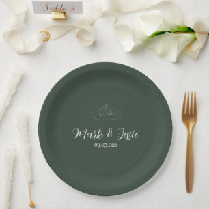 Plato De Papel ROE Dusky Green & White Simple Boda