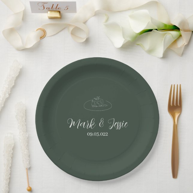 Plato De Papel ROE Dusky Green & White Simple Boda (Boda)