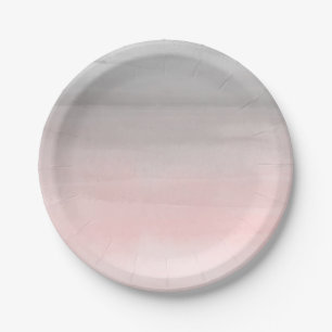 Plato De Papel Rojeces Rosa Gris Ómbré Chic de Acuarela Moderna