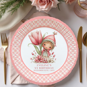 Plato De Papel Rojizo Rosa Cumpleaños 3º Niña Hada Mágica papel